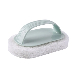 Light green ergonomic handle cleaning sponge brush for bathroom tile and kitchen sink