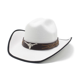 White western cowboy felt hat with a bull head decorative faux leather band