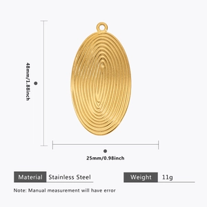 Detailed size chart showing gold rhombic stainless steel pendant dimensions 48x25mm
