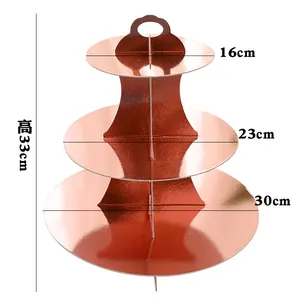 Three-tier paper dessert stand dimensions showing 33cm height and layered tray diameters