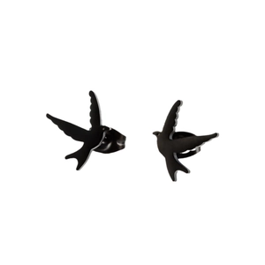 Chic black matte swallow bird stud earrings in stainless steel for women and girls