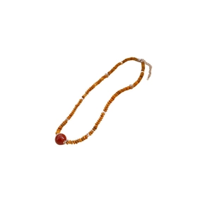Ethnic beaded tiger eye and red agate necklace with vintage silver accents