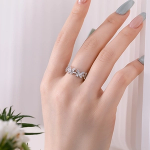 S925 sterling silver butterfly ring with shimmering cubic zirconia stones on hand
