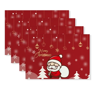 Set of 4 red Christmas place mats featuring Santa Claus and Merry Christmas text