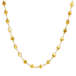 Polished 18K gold plated stainless steel necklace featuring shiny round disc charms