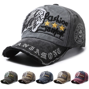 Vintage Distressed Cotton Baseball Cap Retro Washed Peaked Hat With Indian Chief Patch Star Embroidery For Men Women