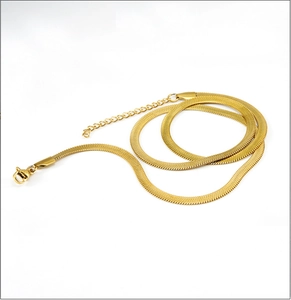 Flat 18K gold-plated snake bone necklace with lobster clasp and adjustable extension chain