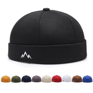 Vintage Cotton Docker Hat Brimless Skull Cap Embroidered Mountain Adjustable Metal Buckle Outdoor Casual Streetwear Unisex