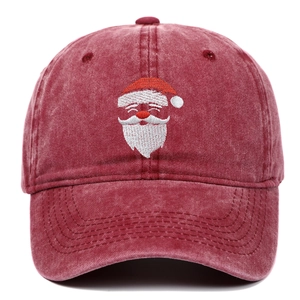 Washed wine red baseball cap with embroidered Santa Claus for outdoor sports