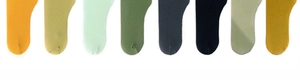 Detailed knit texture of velvet ice silk socks in diverse summer colors on white backdrop