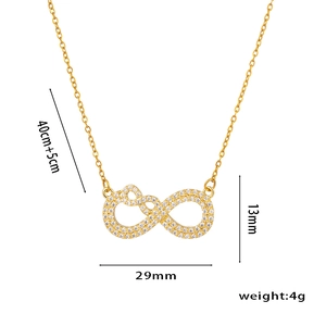 Gold infinity necklace with white zirconia pendant and adjustable 40cm+5cm chain for women