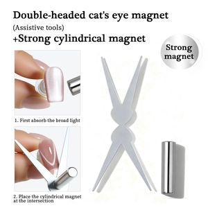 Double-headed magnetic nail tool set with cylindrical magnet for cat-eye gel art effects