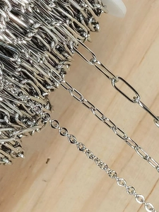 Detailed close-up of silver stainless steel DIY jewelry chains in three different sizes