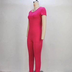 Slim fit short sleeve bodysuit in rose red featuring a high-stretch athletic fabric