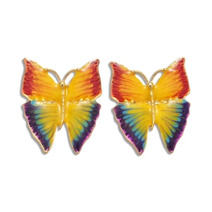 Colorful enamel butterfly stud earrings with vibrant gradient wings and gold alloy trim
