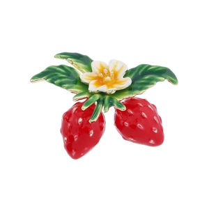 Cute strawberry brooch with red fruit green leaves and white flower for women clothing
