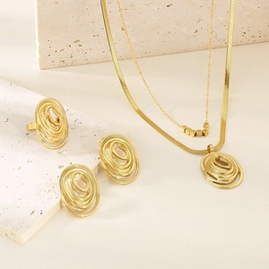 Lattice heart 18K gold plated titanium jewelry set with spiral ring, earrings, and necklaces