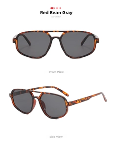 Detail view of double bridge aviator sunglasses in red bean speckled grey finish