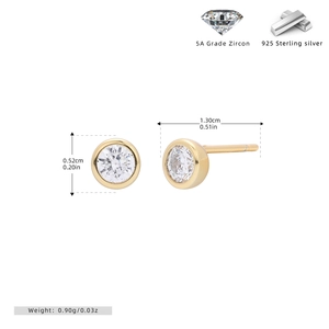 Detail view of round 5A zircon earrings in gold finish with 925 sterling silver stamp