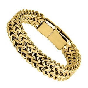 Polished golden stainless steel double keel braided bracelet with magnetic buckle
