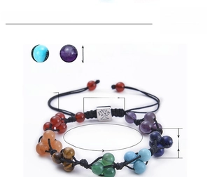 Detail showing 6mm natural stone beads and silver Tree of Life charm on braided bracelet