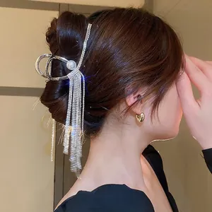 Pince À Cheveux En Alliage Avec Longues Franges En Strass Scintillants Et Fausse Künstliche Perle Accessoires Cheveux Pour Femmes