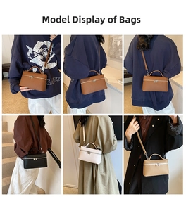 Litchi texture leather handbag shown in various colors and styling options for women