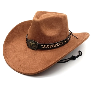 Retro Western Cowboyhut Wildlederimitat Breite Krempe Bullenschädel Schnalle Gürtel Ethno Stil Outdoor Unisex Verstellbar