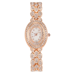 Elegant rose gold oval quartz watch set for women with sparkling crystal diamond inlay