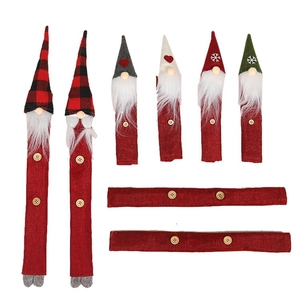 8-piece Christmas gnome microwave handle covers with red plaid and snowflake patterns