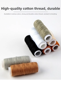Macro detail of multicolored heavy duty canvas sewing threads for leather and repair