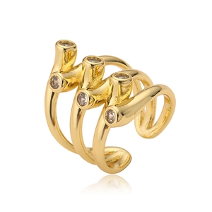 Eleganter vergoldeter breiter mehrlagiger offener Ring mit Mikro-Zirkonia-Besatz