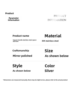Detailed measurement and material specifications for 304 stainless steel square handle spoon