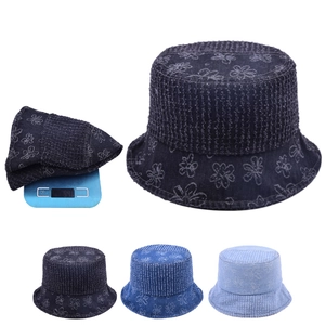 Damen Denim Fischerhut Mit Blumenmuster Gewaschene Baumwolle Breiter Krempe Sonnenschutz Retro Street Outdoor Strand Hut