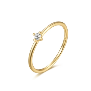 Classic S925 sterling silver gold plated ring featuring a four-claw set cubic zirconia