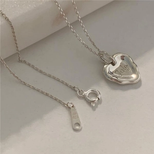 Heart Pendant Necklace 925 Sterling Silver Irregular July Engraved Minimalist Ins Style Elegant Jewelry For Women