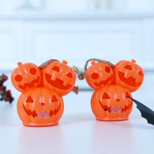 Three-stacked orange Halloween pumpkin lantern lamp for festive tabletop decoration
