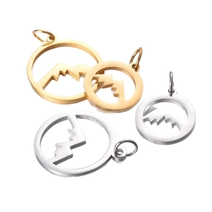 Hollow round mountain peak pendants in gold and silver stainless steel for DIY jewelry