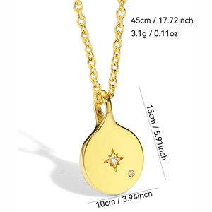 Gold coin pendant necklace with star crystal, 45cm length and 3.1g weight display