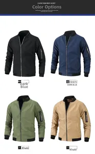 Detail view of four men's bomber jackets showing ribbed cuffs and utility arm pockets