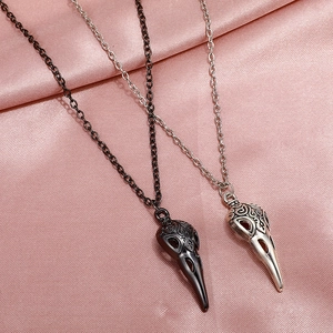 Set collana con ciondolo a teschio di corvo gotico punk in argento e nero