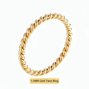 Minimalist 1.5mm gold twisted rope ring made of polished stainless steel for women