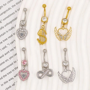 Parure de piercings de nombril en acier avec motifs étoile cœur et note en or et argent