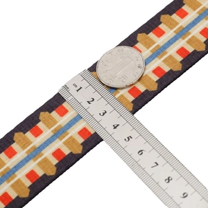 Adjustable 3.3cm wide ethnic jacquard shoulder strap with geometric patterns and metal hooks
