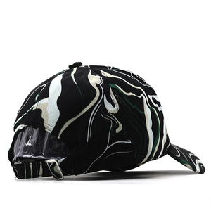 Unisex baseball cap with black green marble tie-dye pattern and adjustable metal buckle