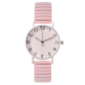 Fashion Women Quartz Watch With Metal Elastic Stretch Band Round Dial Artistic Hand Drawn Numerals Retro Style Wristwatch