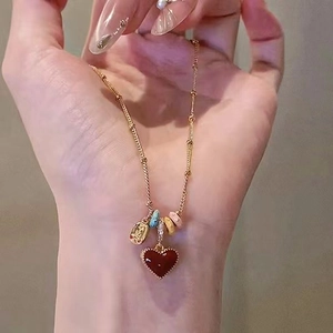 Heart Pendant Necklace Copper 18K Gold Plated Enamel Mother Of Artificial Pearl Clavicle Chain Retro Elegant Jewelry For Women