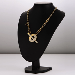 Collier trombone de luxe en acier inoxydable doré avec fermoir OT en cristal étincelant