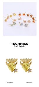 Close-up of gold-plated sea animal stud earrings featuring yellow heart and colorful zircon