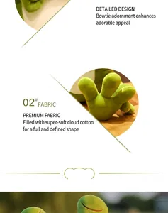 Detail view of soft green plush frog toy showing high-quality fabric and down cotton filling